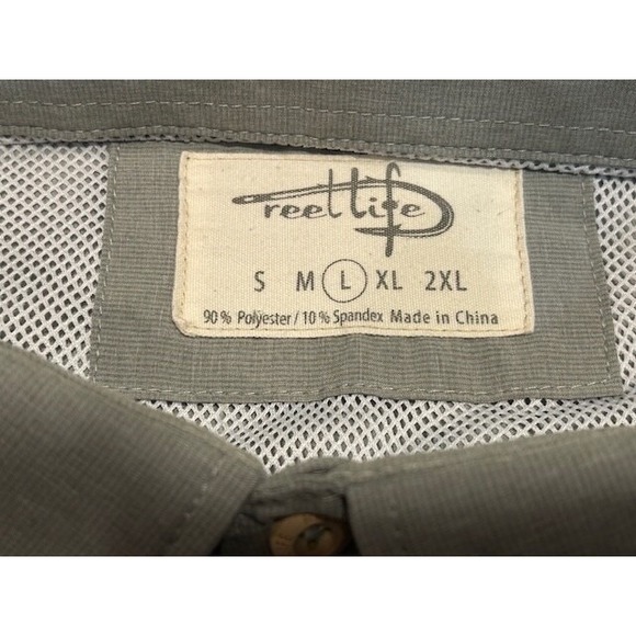 Reel Life Mens Fishing Shirt Zipped Snapped Pockets Vented Quick Dry Gray Size L - Picture 9 of 13